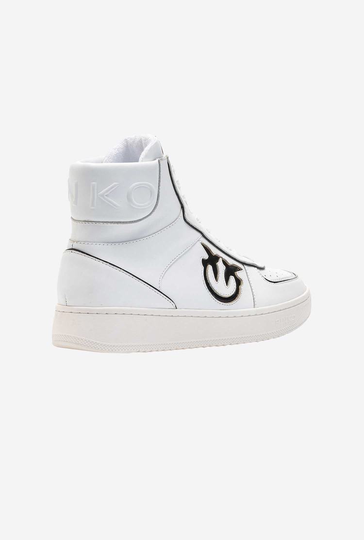 Women's Pinko Leather High-top Sneakers White/Black | Australia-87359109