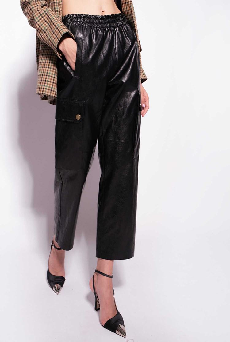 Women's Pinko Leather-look Cargo Pants Black | Australia-04687529