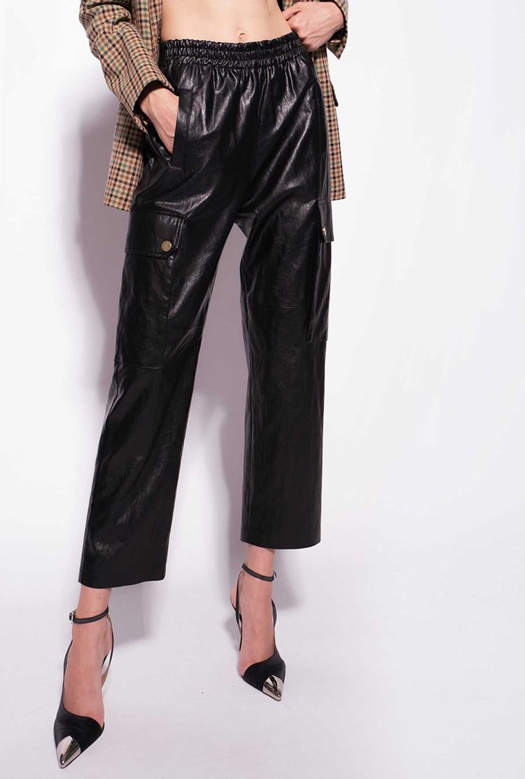 Women's Pinko Leather-look Cargo Pants Black | Australia-04687529