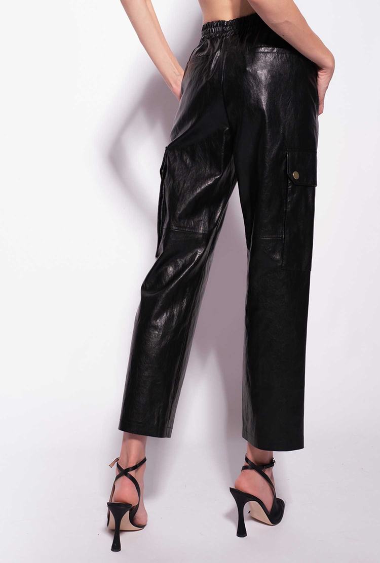 Women's Pinko Leather-look Cargo Pants Black | Australia-04687529