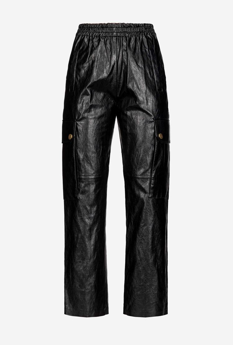 Women's Pinko Leather-look Cargo Pants Black | Australia-04687529