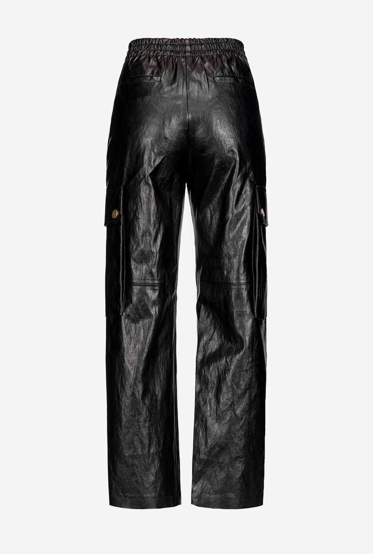 Women's Pinko Leather-look Cargo Pants Black | Australia-04687529