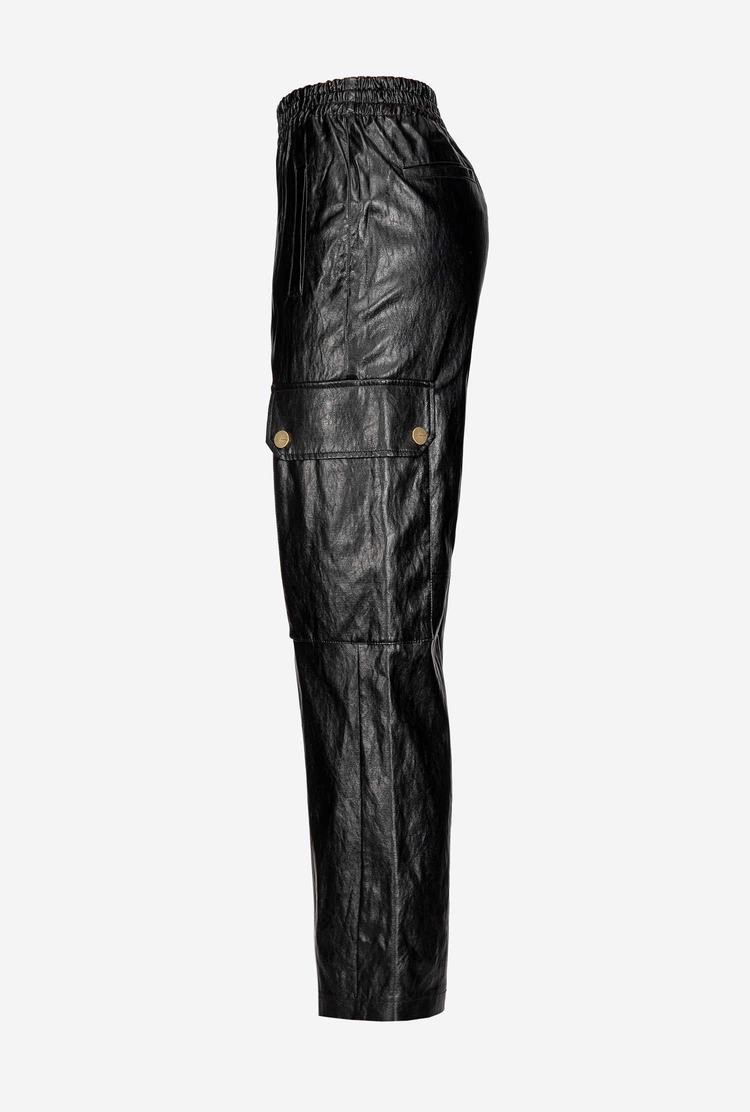 Women's Pinko Leather-look Cargo Pants Black | Australia-04687529