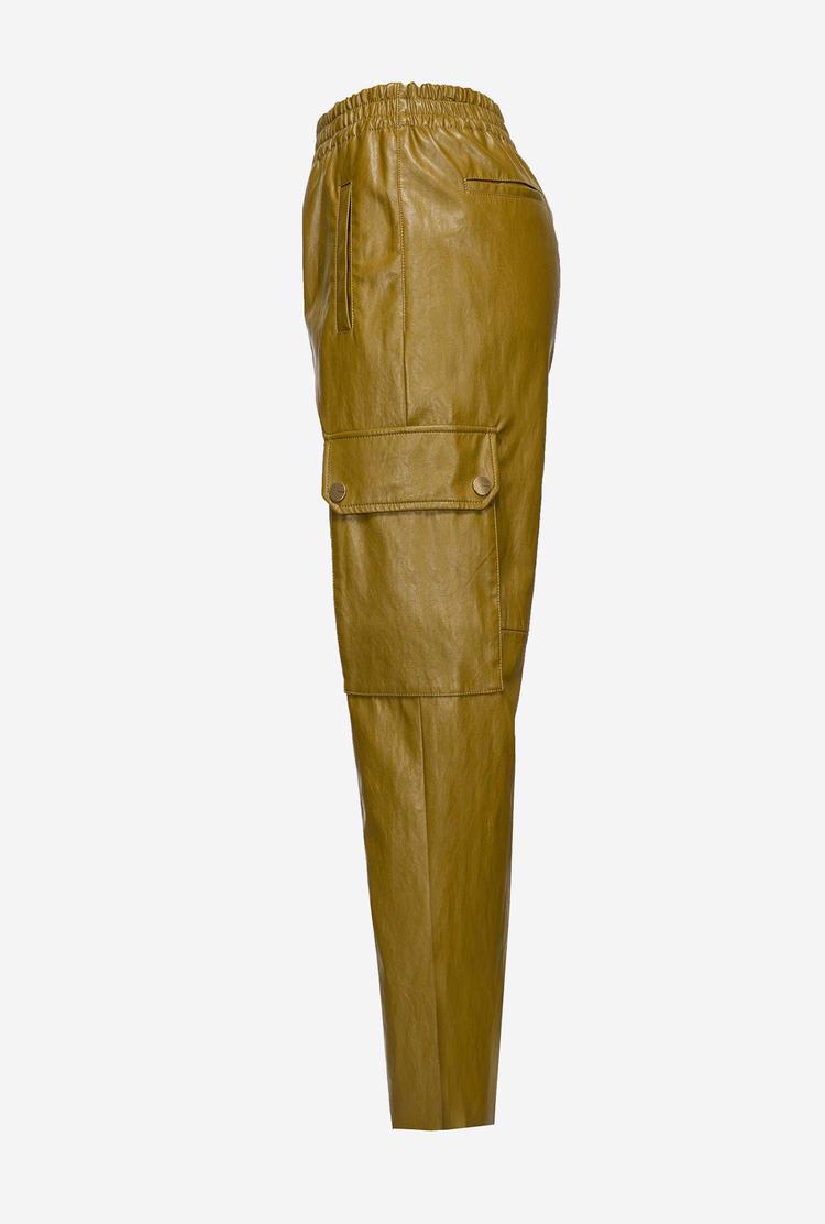 Women's Pinko Leather-look Cargo Pants Brown | Australia-29341709