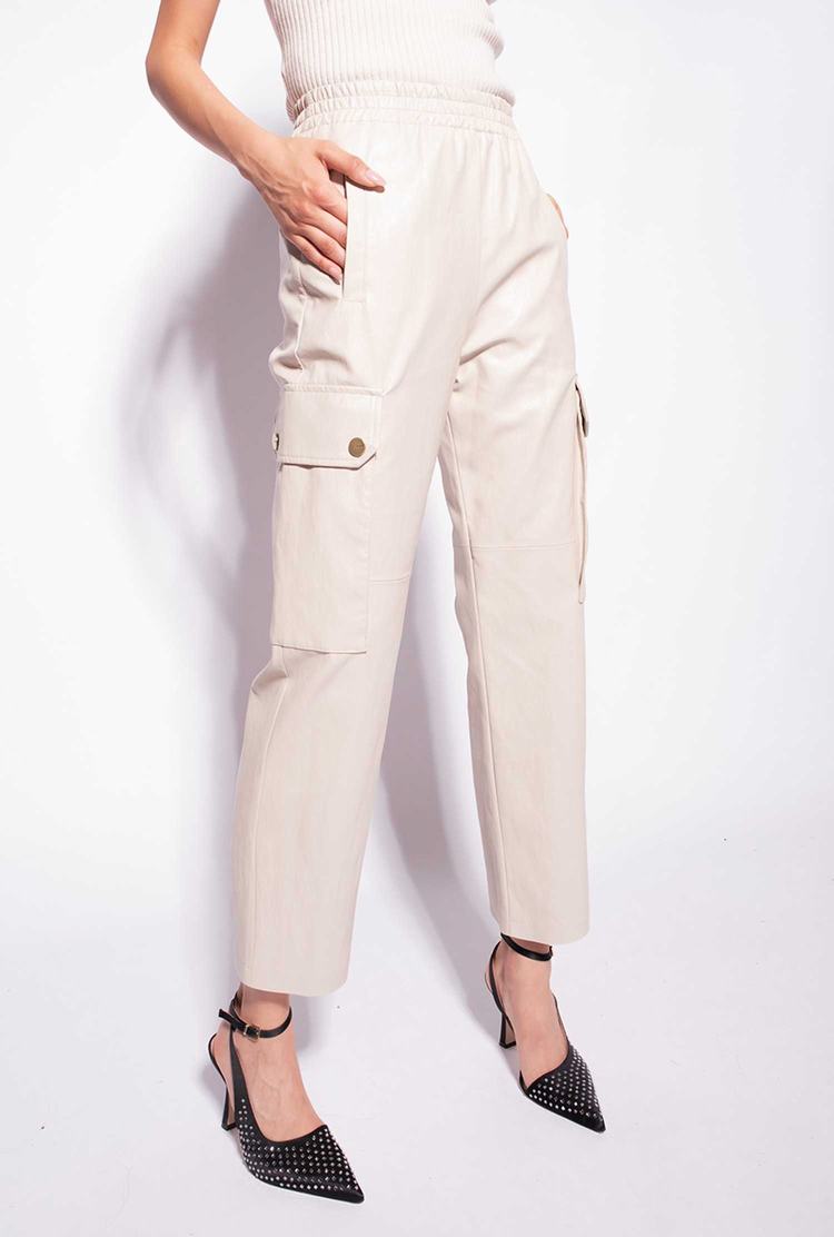 Women's Pinko Leather-look Cargo Pants Beige | Australia-47081399