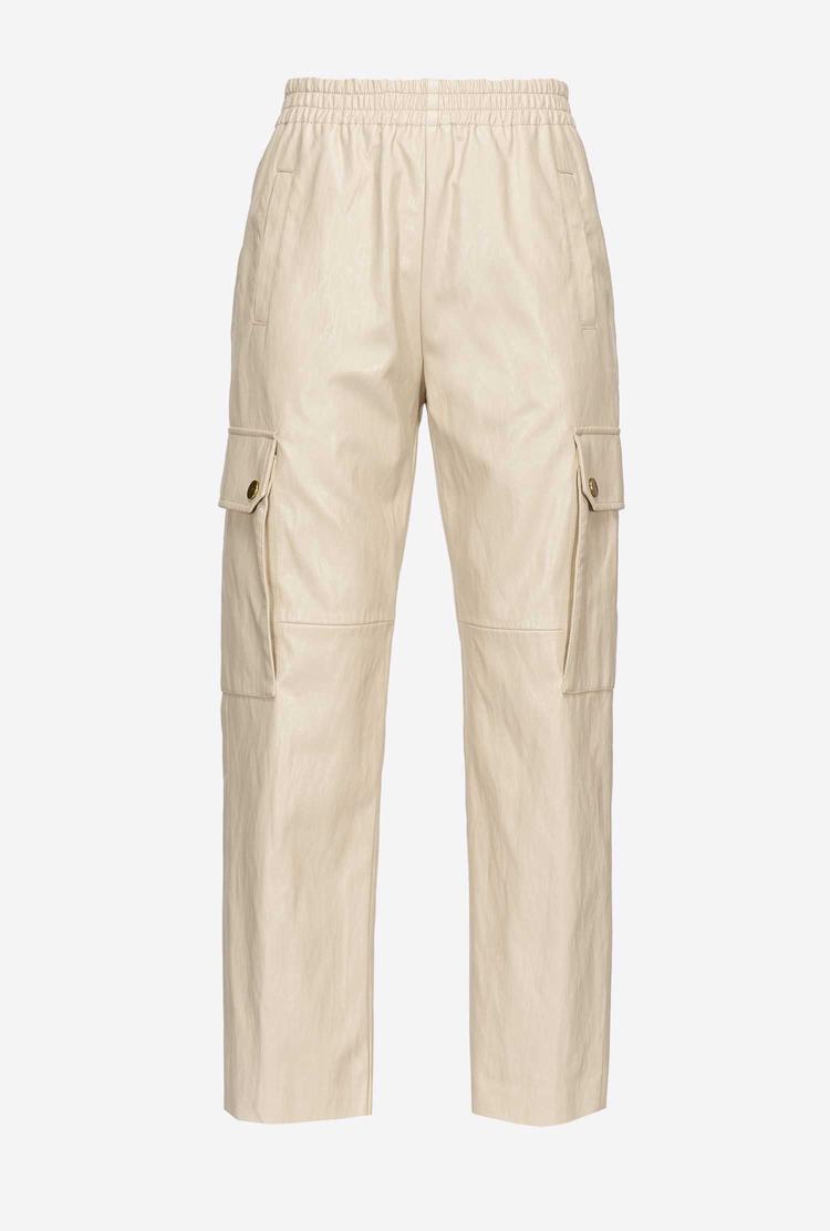 Women's Pinko Leather-look Cargo Pants Beige | Australia-47081399