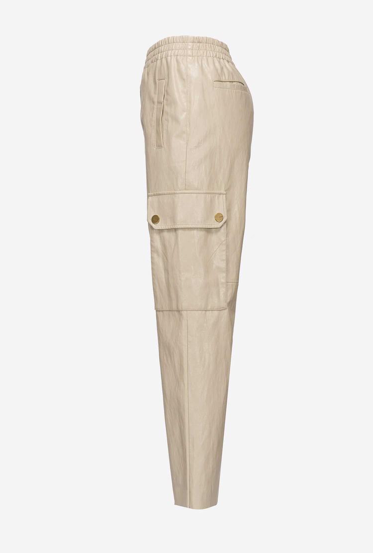 Women's Pinko Leather-look Cargo Pants Beige | Australia-47081399