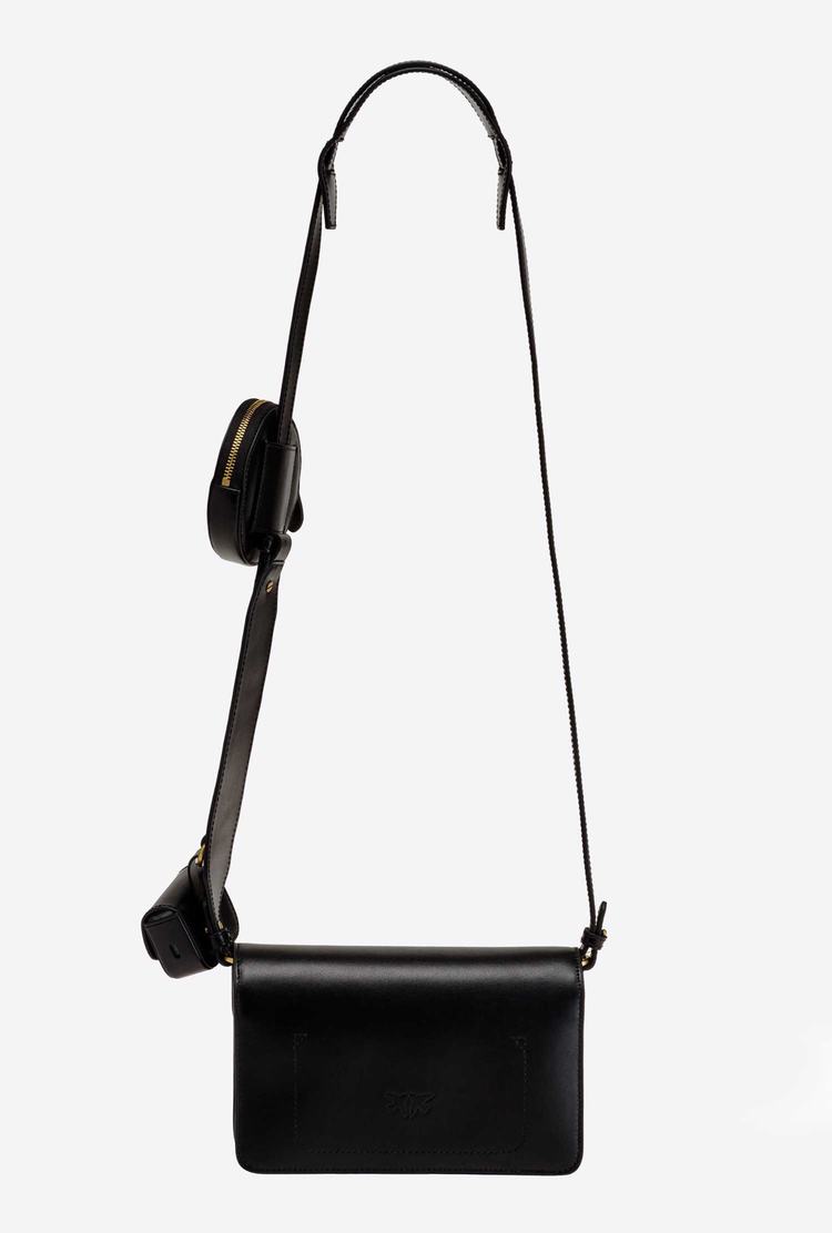 Women's Pinko Letter Bag Minimal Pocket Crossbody Bags Black Gold | Australia-05792819