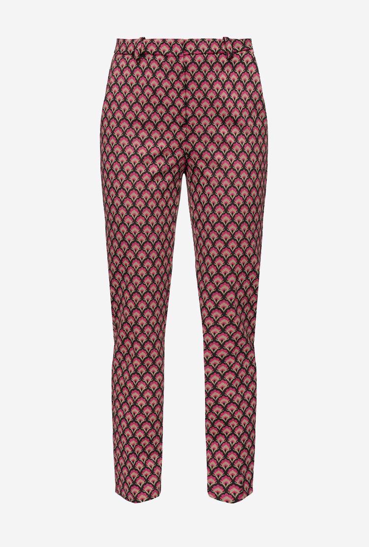 Women's Pinko Liberty Floral Slim-fit Pants Black Beige Fuchsia | Australia-37840159