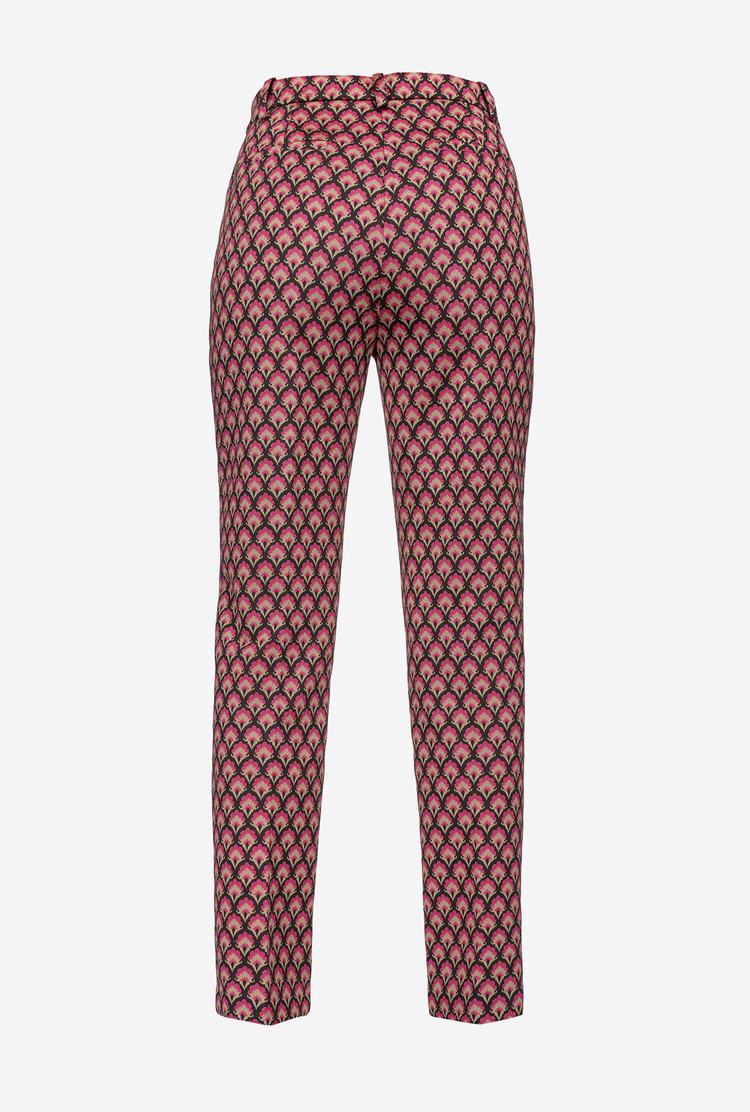 Women's Pinko Liberty Floral Slim-fit Pants Black Beige Fuchsia | Australia-37840159