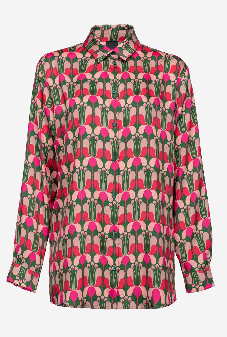 Women's Pinko Liberty Floral Twill Shirts Multicolor Fuchsia/Green | Australia-28953079