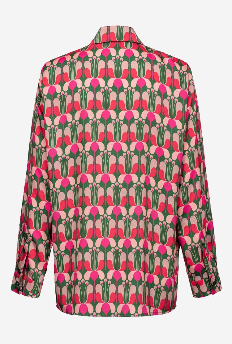 Women's Pinko Liberty Floral Twill Shirts Multicolor Fuchsia/Green | Australia-28953079