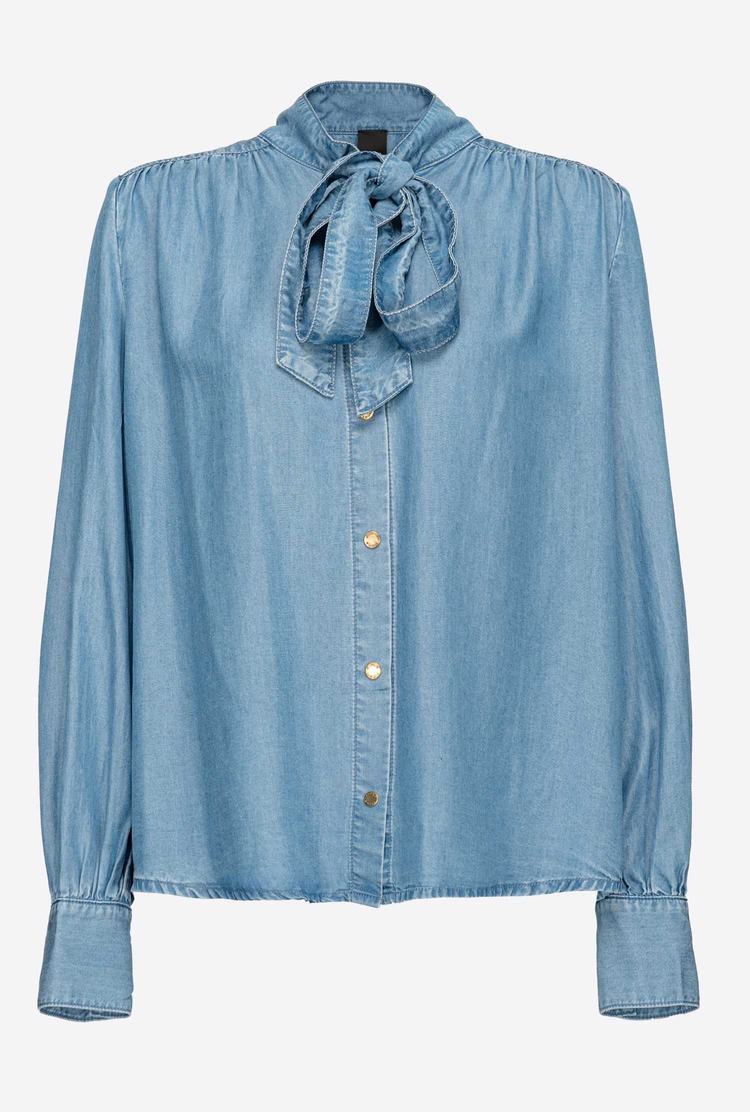 Women's Pinko Light Denim Pussy-bow Shirts Light Blue | Australia-21056739