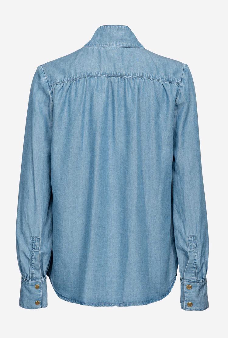 Women's Pinko Light Denim Pussy-bow Shirts Light Blue | Australia-21056739