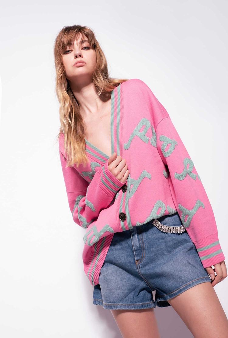 Women's Pinko Logo Cardigan Pink/Green | Australia-36140989