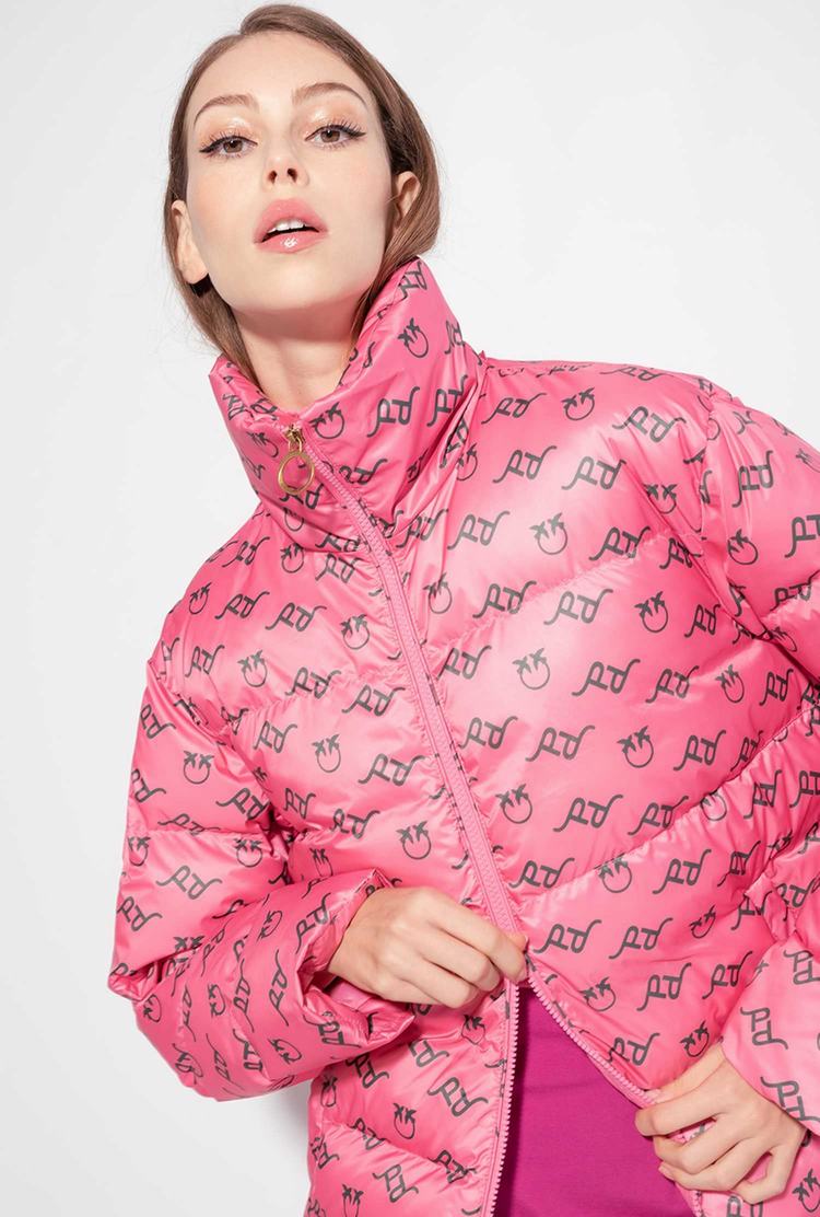 Women's Pinko Logo Print Down Jackets Pink/Green | Australia-85347209