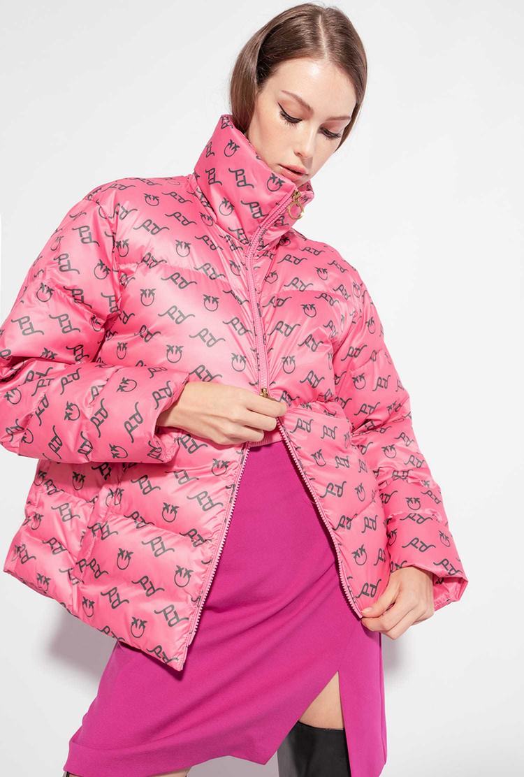 Women's Pinko Logo Print Down Jackets Pink/Green | Australia-85347209