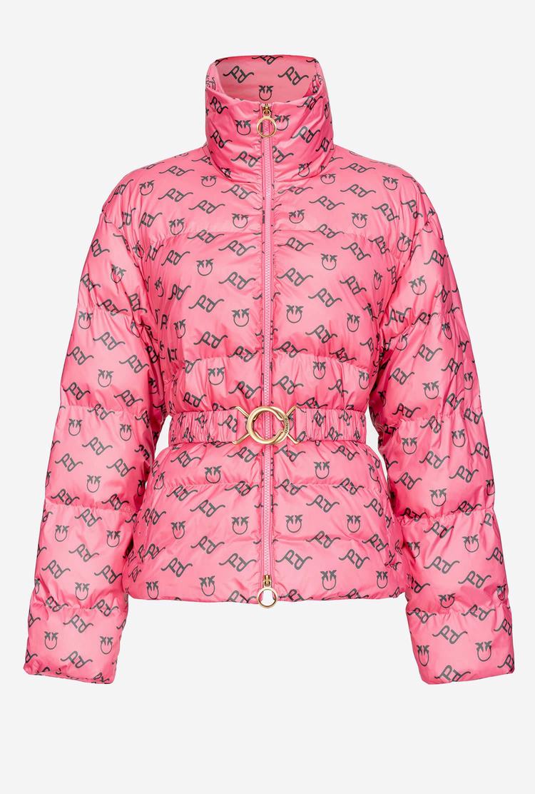 Women's Pinko Logo Print Down Jackets Pink/Green | Australia-85347209