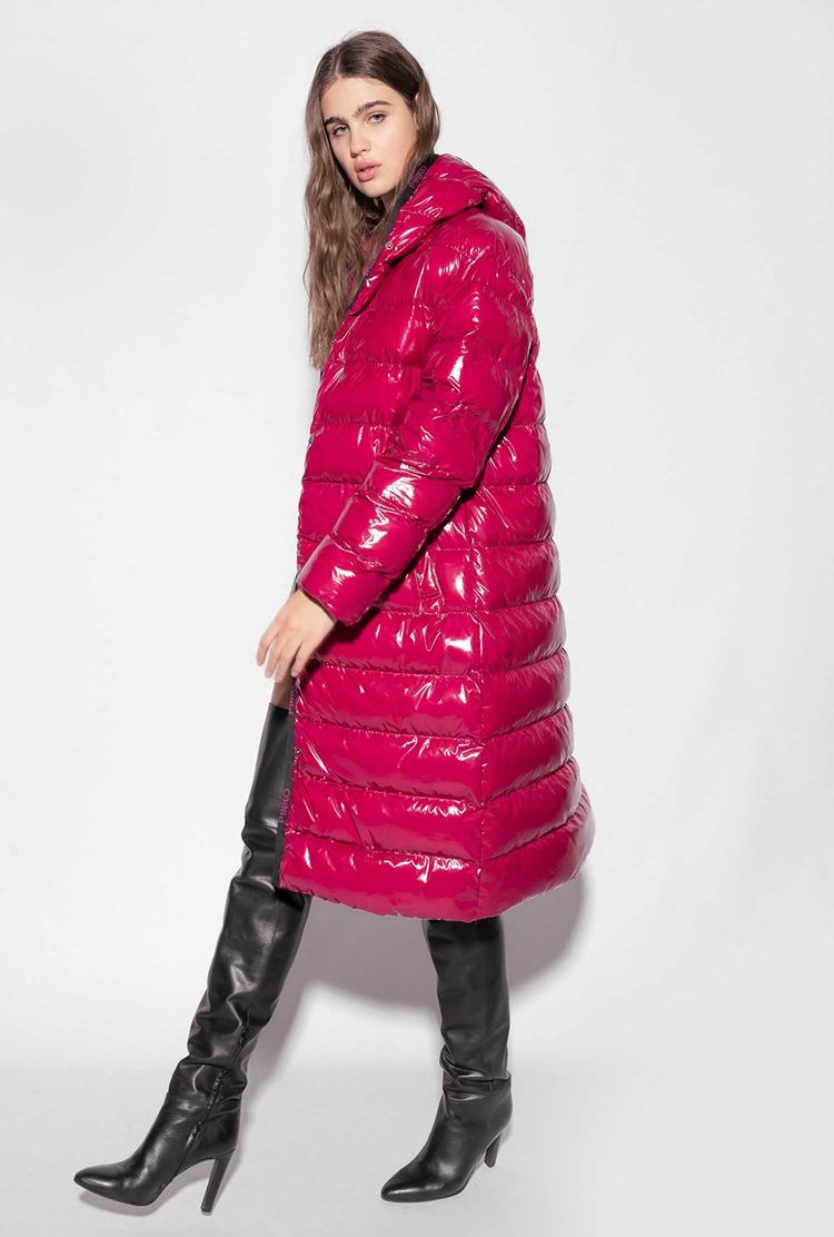 Women's Pinko Long Crystal Nylon Down Jackets Fuchsia | Australia-56802319