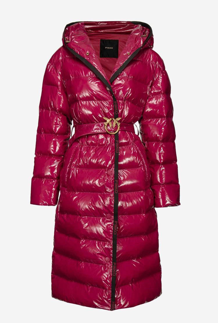 Women's Pinko Long Crystal Nylon Down Jackets Fuchsia | Australia-56802319