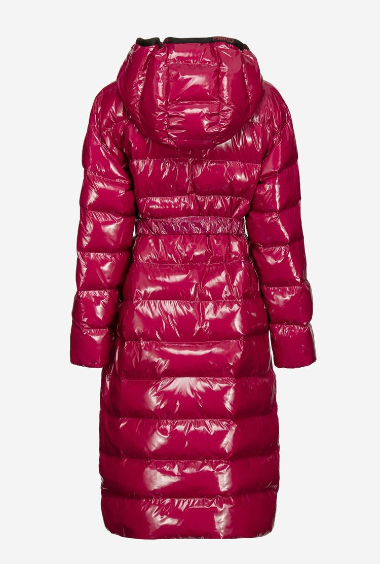 Women's Pinko Long Crystal Nylon Down Jackets Fuchsia | Australia-56802319