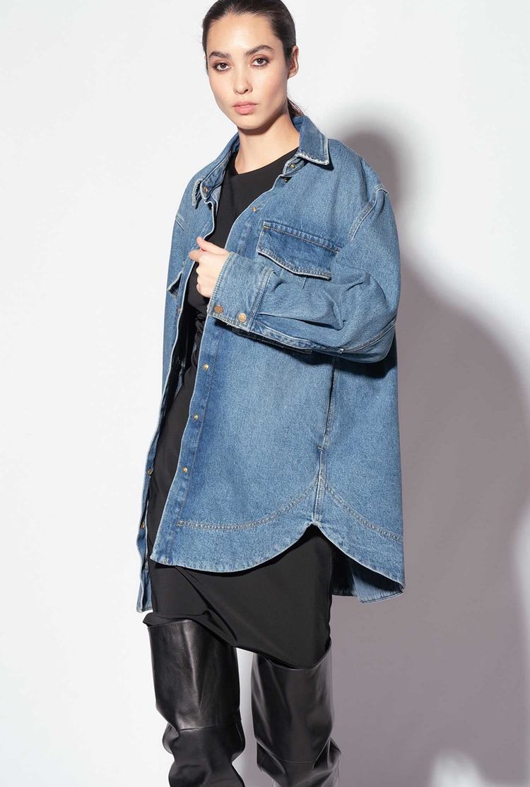 Women's Pinko Long Denim Jackets Blue | Australia-41285979