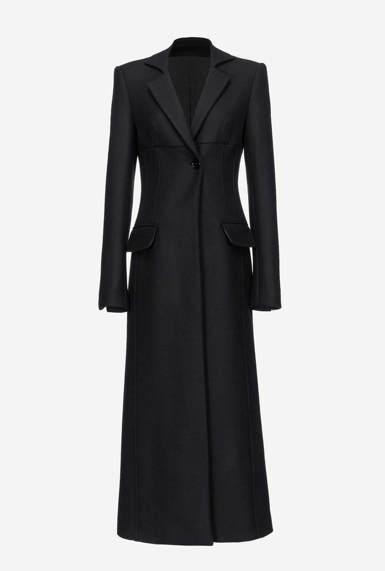 Women's Pinko Long Fitted Coats Black | Australia-35418099