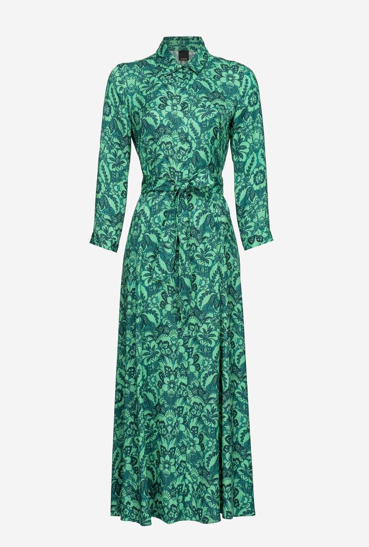 Women's Pinko Long Floral Dress Dark Green/Light Green | Australia-83674299