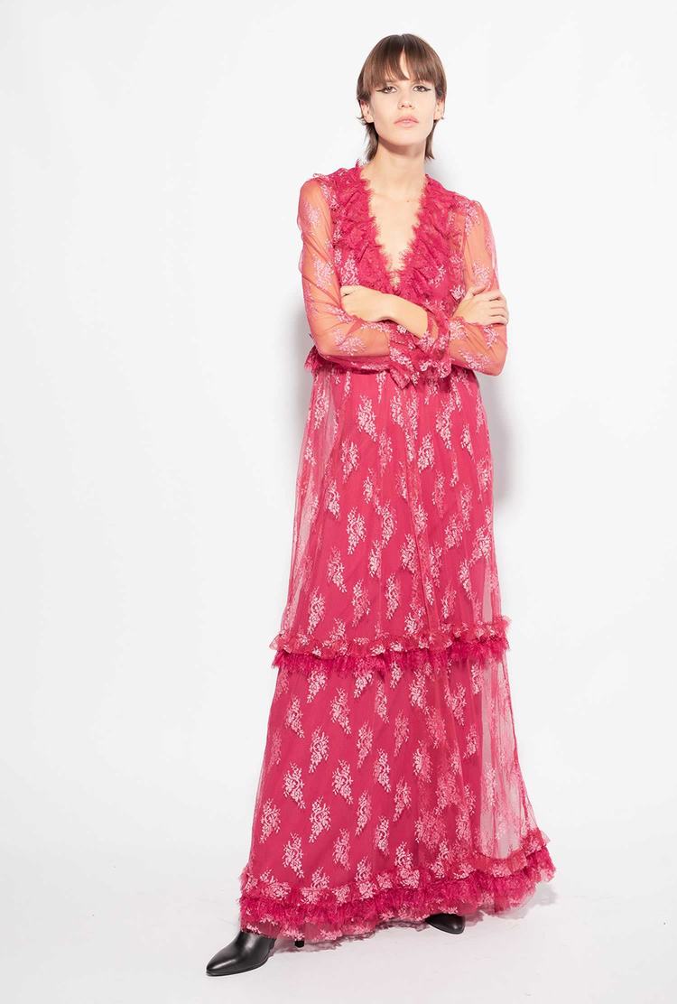 Women's Pinko Long Lace Dress Fuchsia | Australia-84392759