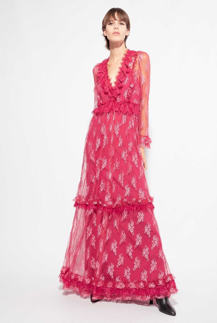 Women's Pinko Long Lace Dress Fuchsia | Australia-84392759