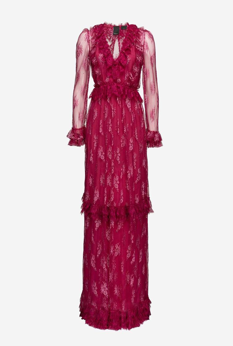 Women's Pinko Long Lace Dress Fuchsia | Australia-84392759