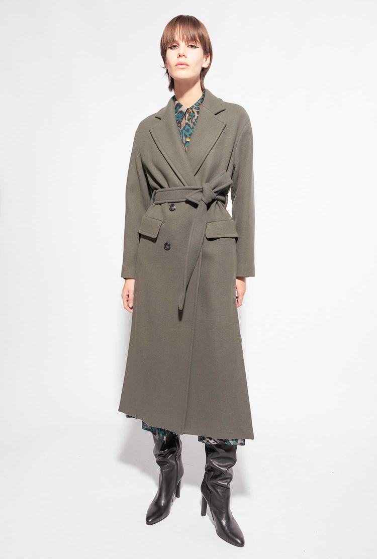 Women\'s Pinko Long Wraparound Coats Dark Green | Australia-42538099