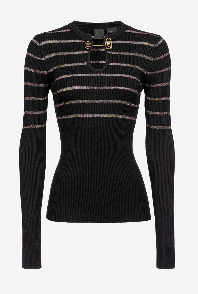 Women's Pinko Long-sleeved Lurex Striped Sweaters Black | Australia-04753919