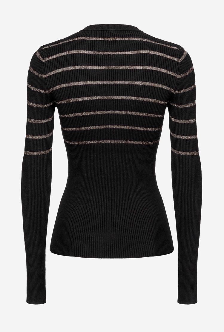 Women's Pinko Long-sleeved Lurex Striped Sweaters Black | Australia-04753919