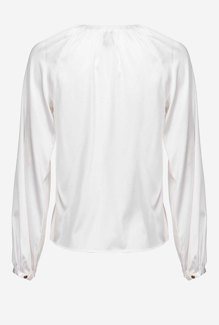 Women's Pinko Long-sleeved Stretch Satin Shirts White | Australia-05986739