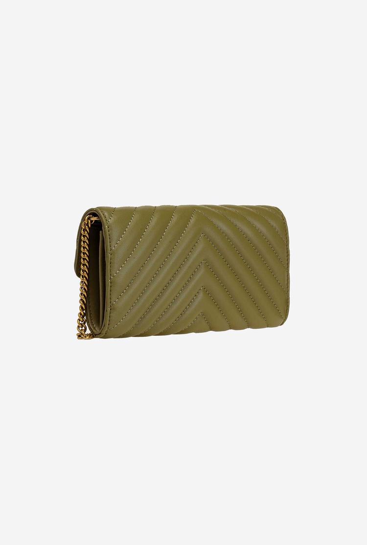 Women's Pinko Love Bag Chevron Purses Olive Green Gold | Australia-36527149