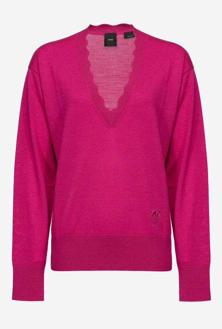 Women's Pinko Love Birds Embroidery Pullover Fuchsia | Australia-01279469