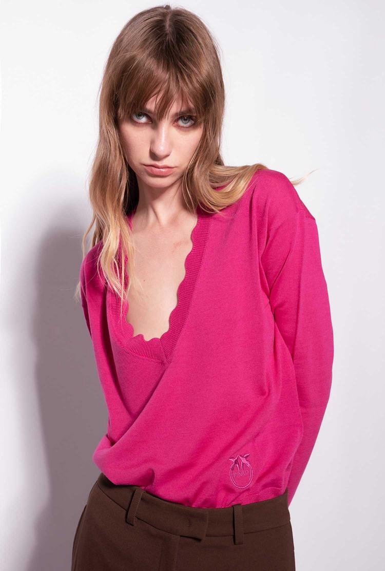 Women\'s Pinko Love Birds Embroidery Pullover Fuchsia | Australia-01279469