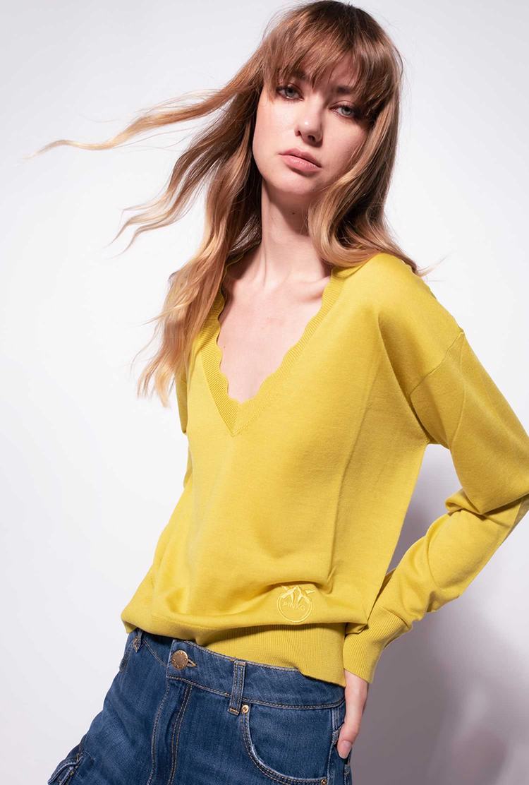 Women's Pinko Love Birds Embroidery Pullover Yellow | Australia-40281369