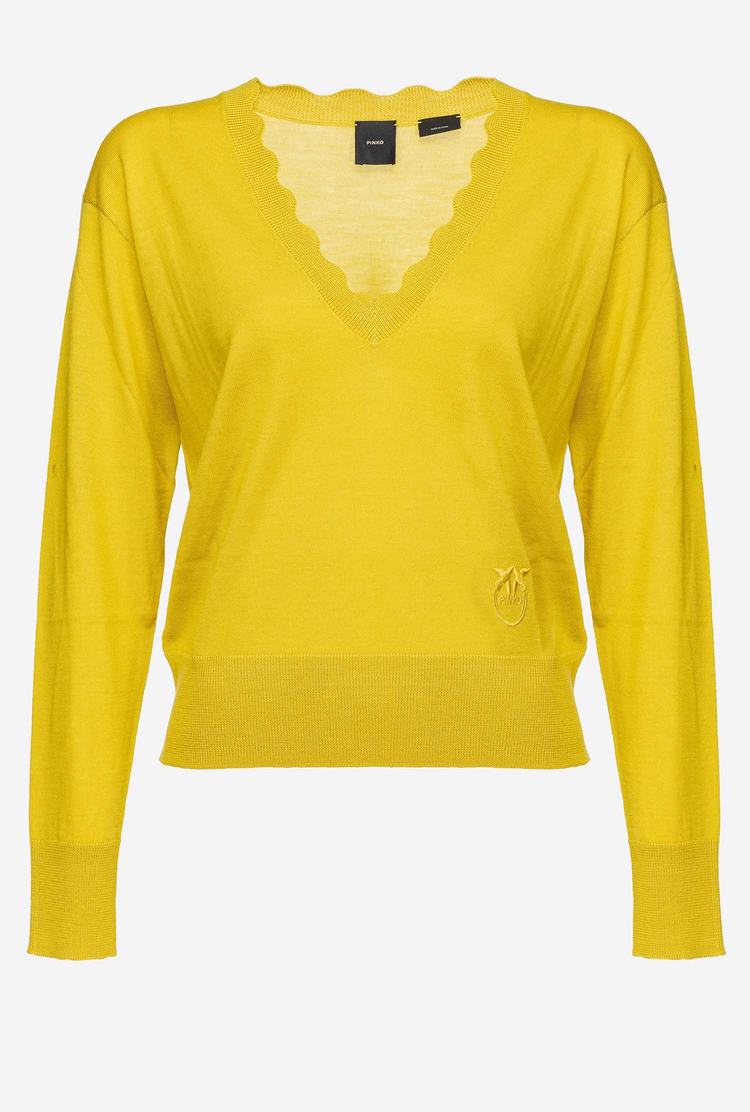 Women's Pinko Love Birds Embroidery Pullover Yellow | Australia-40281369