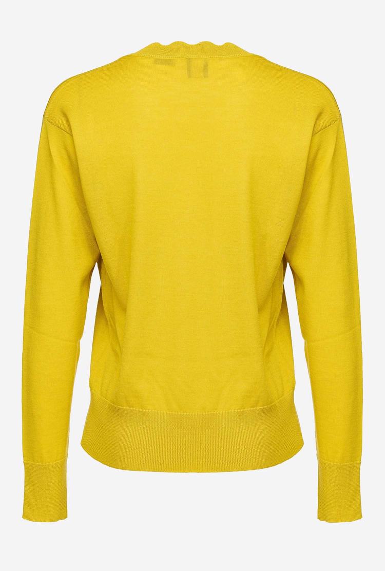 Women's Pinko Love Birds Embroidery Pullover Yellow | Australia-40281369