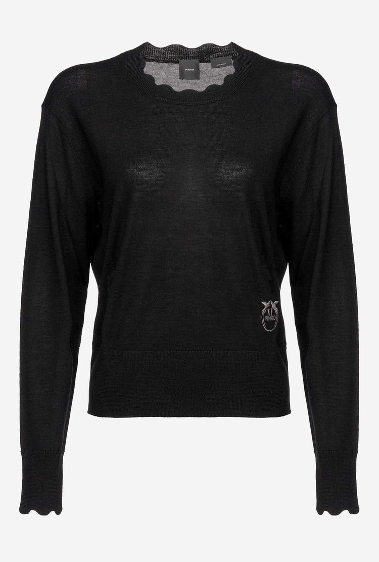 Women's Pinko Love Birds Embroidery Pullover Black | Australia-45971029