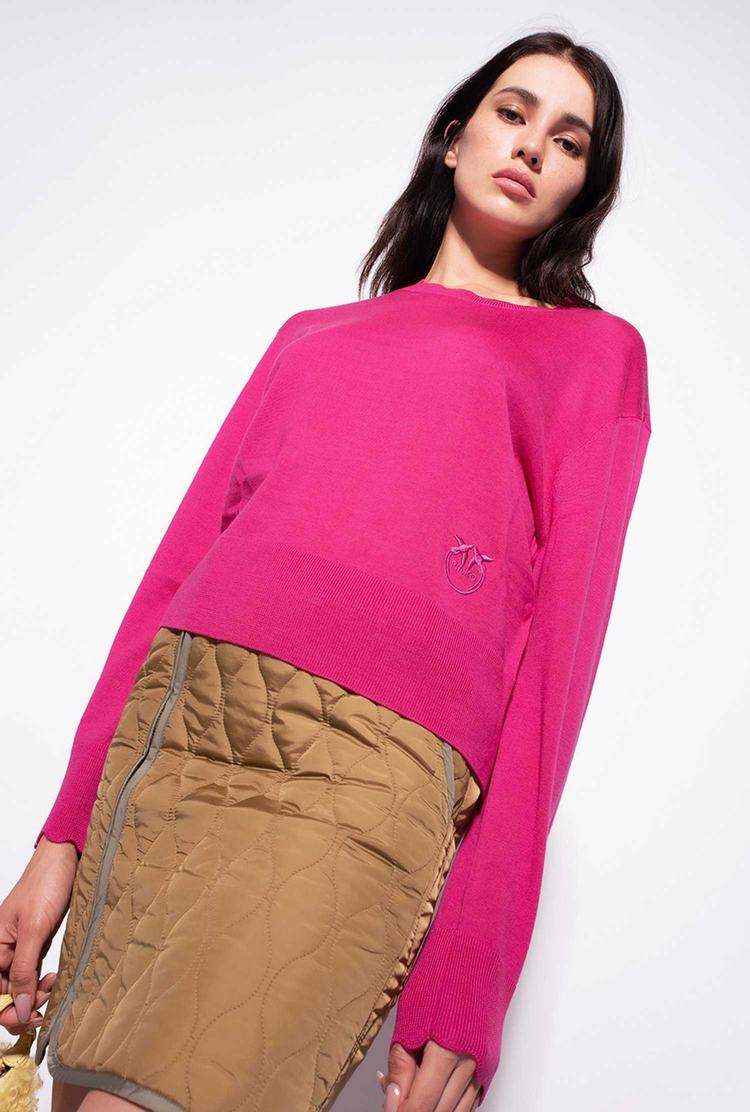 Women's Pinko Love Birds Embroidery Pullover Fuchsia | Australia-95614729