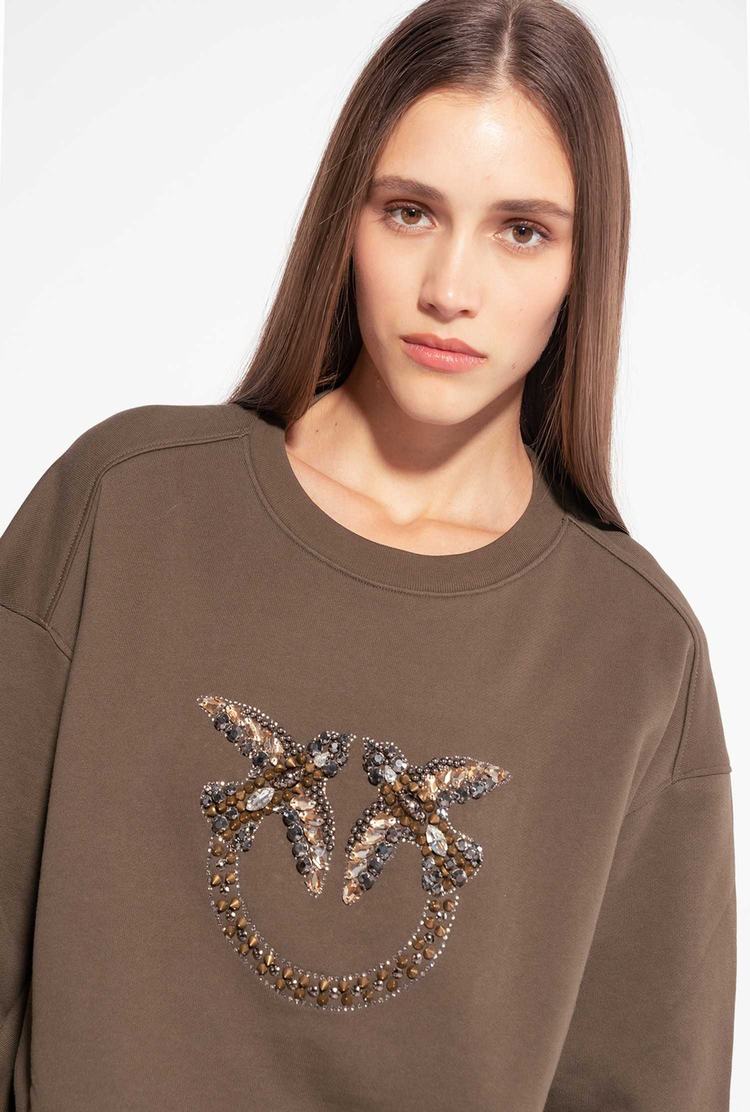 Women's Pinko Love Birds Embroidery Sweatshirt Green | Australia-32568749