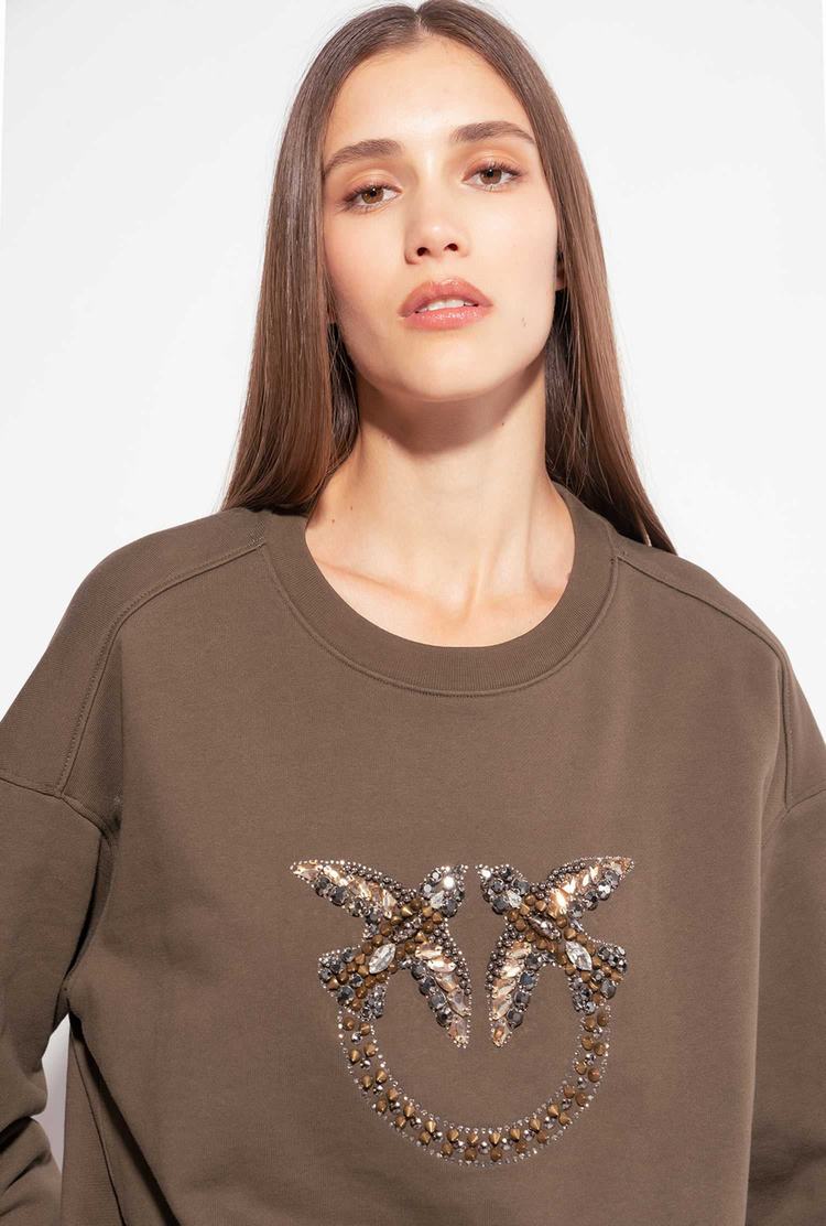 Women's Pinko Love Birds Embroidery Sweatshirt Green | Australia-32568749