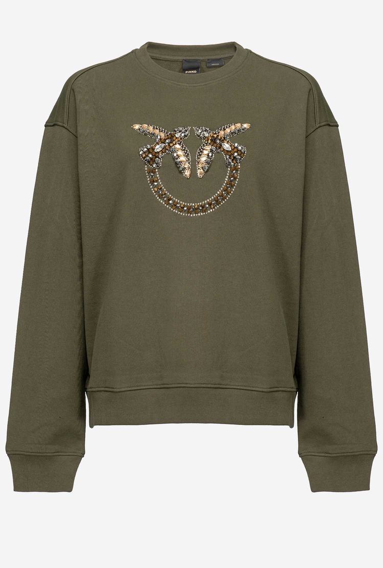 Women's Pinko Love Birds Embroidery Sweatshirt Green | Australia-32568749