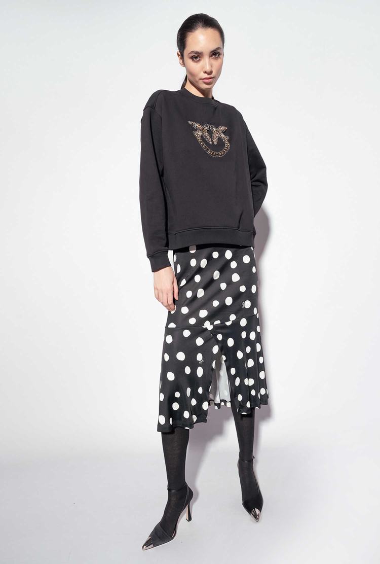 Women's Pinko Love Birds Embroidery Sweatshirt Black | Australia-75634199