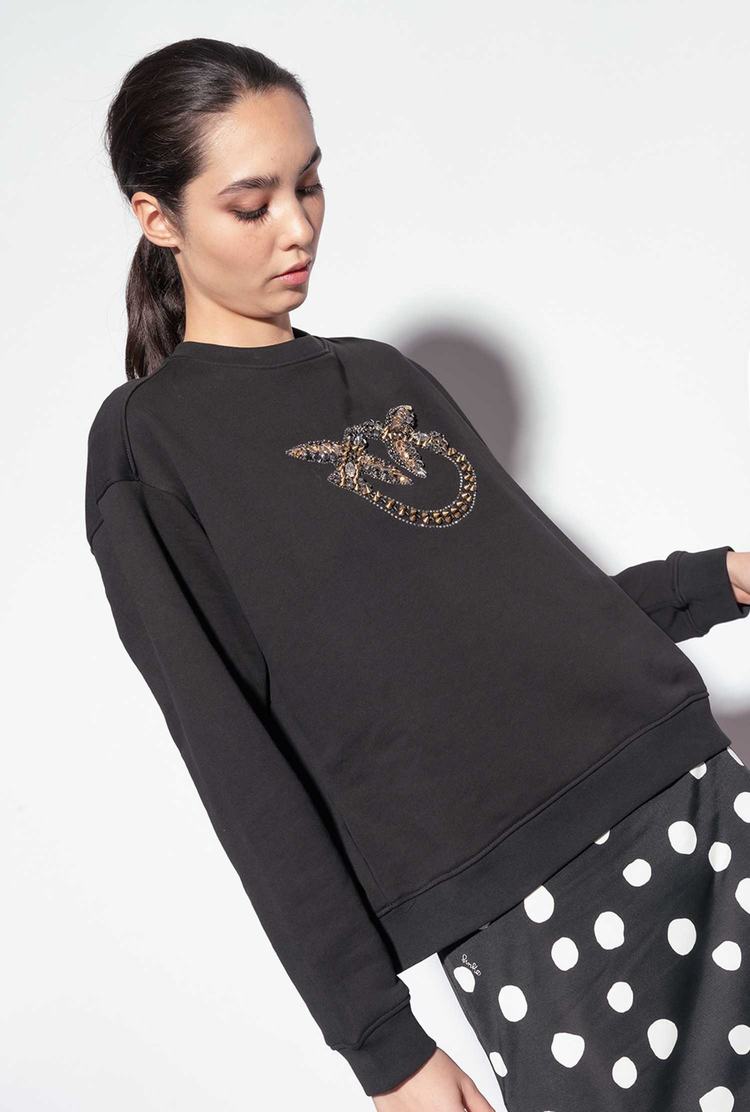 Women's Pinko Love Birds Embroidery Sweatshirt Black | Australia-75634199