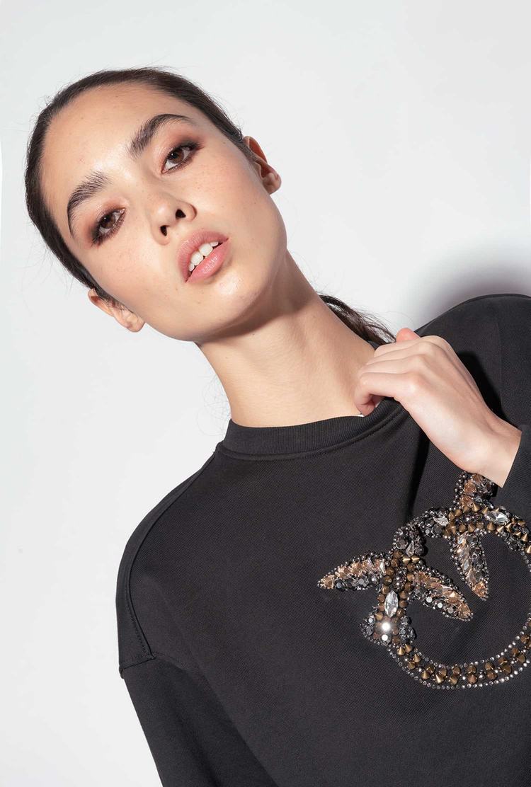 Women's Pinko Love Birds Embroidery Sweatshirt Black | Australia-75634199