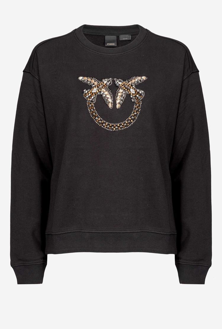 Women's Pinko Love Birds Embroidery Sweatshirt Black | Australia-75634199